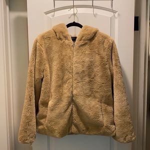 Rachel Zoe faux fur coat with hood.